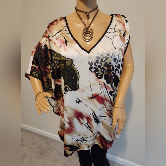 Bisou Bisou One Shoulder Animal Print Blouse - Picture 7 of 9